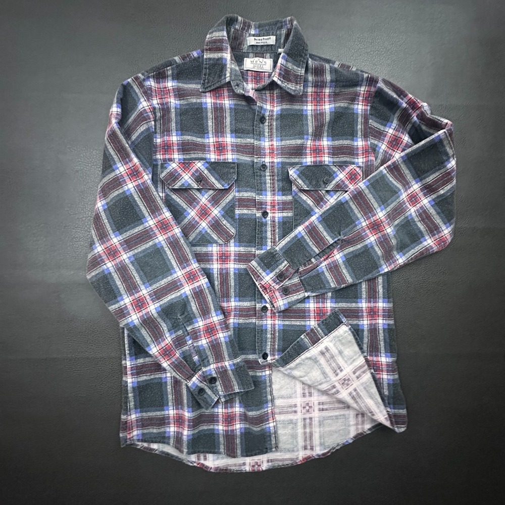 Vintage 1980s Sears Plaid Flannel Work Shirt Mens Large Gray Made in USA